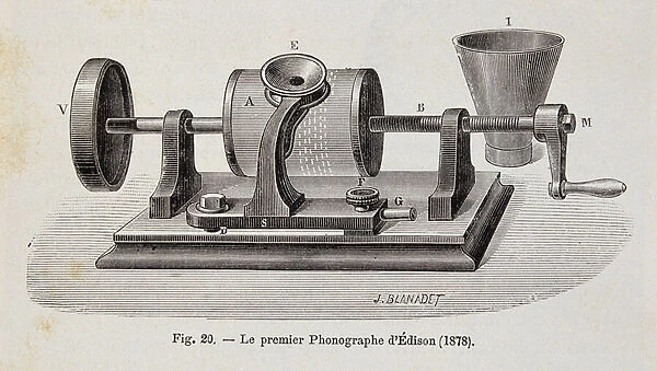 The 1st Phonograph of Edison (1878) - in 'Physique Populaire'by Emile Desbeaux, 1891