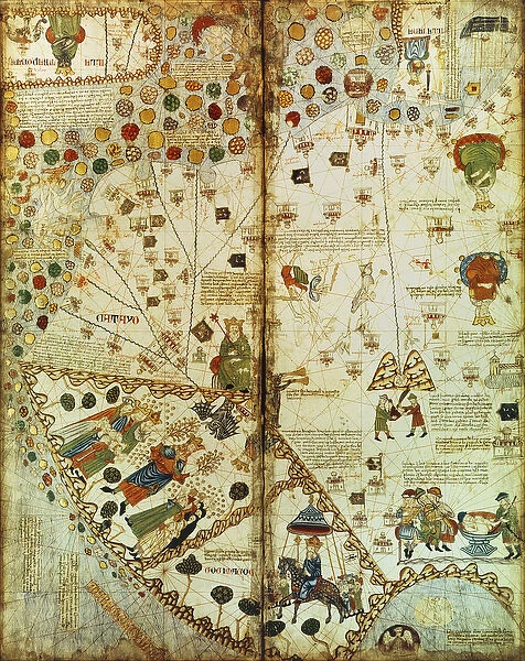 7249 Esp. 30 f. 2v-3 Detail from a Catalan World Map, 1375 (vellum)