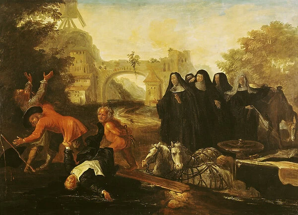 The Abbess of Etival Returning to Le Mans with Four Nuns, from Roman Comique