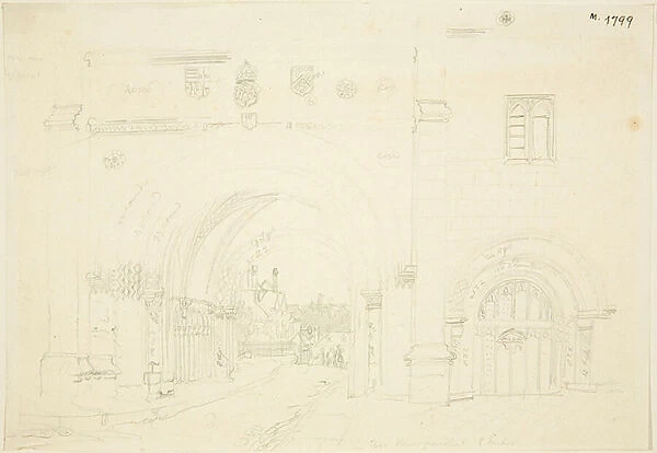 Abbey Gatehouse of Bristol Cathedral, Looking South (pencil on paper)
