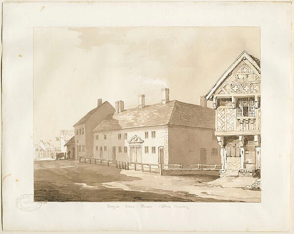 Abbots Bromley Almshouses: sepia wash drawing, 1836 (drawing)