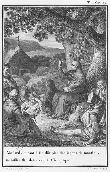 Abelard lecturing among disciples in the deserted Champagne, illustration from Lettres