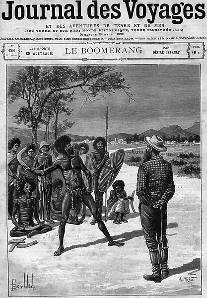 Aborigines of Australia using a boomerang, late 19th century