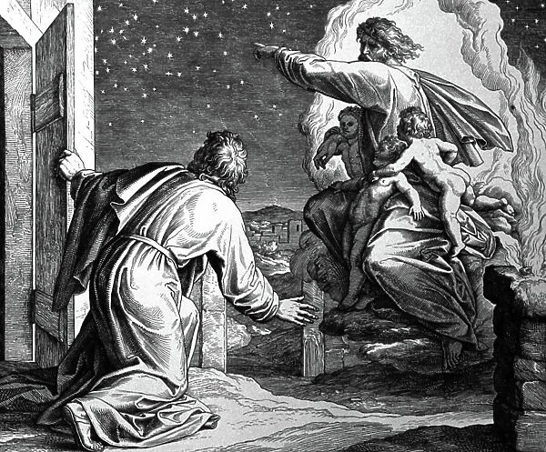 Abraham receives God's order to leave Harran, 1860 (engraving)