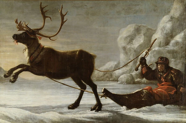 Abraham Renstirna Dressed as a Lapp and his Reindeer (oil on canvas)
