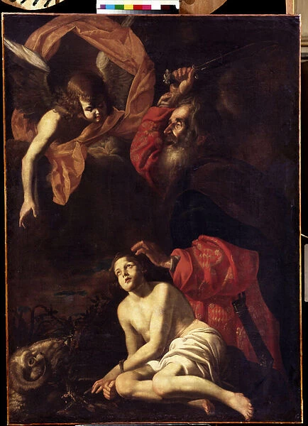'Abraham sacrifie Isaac'(Abrahams Sacrifice of Isaac) L ange retient la main d Abraham avant le sacrifice de son fils Isaac. Sur la gauche, le belier que Abraham tuera a la place