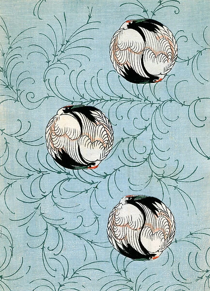 Abstract Cranes on a Blue Background, 1882 (colour woodblock print)