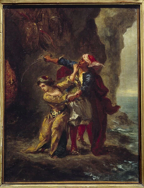 Abydos fiancee. (The Bride of Abydos) Illustration of George Gordon Byrons book known as Lord Byron (1788-1824) 'The Bride of Abydos', song II Strophe XXIII. Painting by Eugene Delacroix (1798-1863), 1813. Oil on canvas. Dim: 0