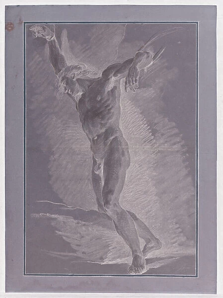 Academie d homme nu, les bras attaches par des cordes (black and white chalk on grey paper)