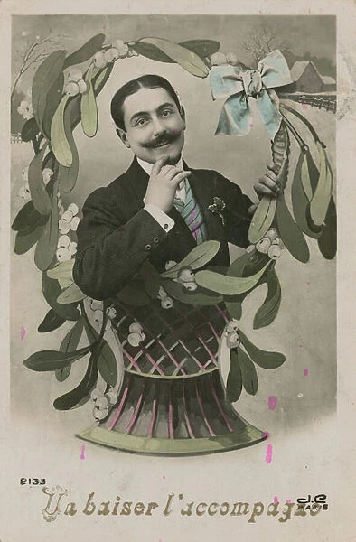 Accompanied with a Kiss, postcard sent in 1913 (hand-coloured photo)