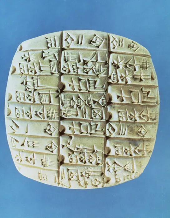 Framed Print : Accounts Table with cuneiform script, c. 2400 BC (terracotta)