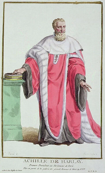 Achille de Harlay from Receuil des Estampes, Representant les Rangs et les Dignites, suivant le Costume de toutes les Nations existantes, published 1780 (hand-coloured engraving)