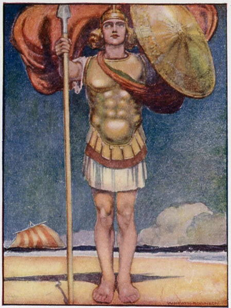 Achilles, fleetest of foot, and bravest of all Greek heroes (colour litho)