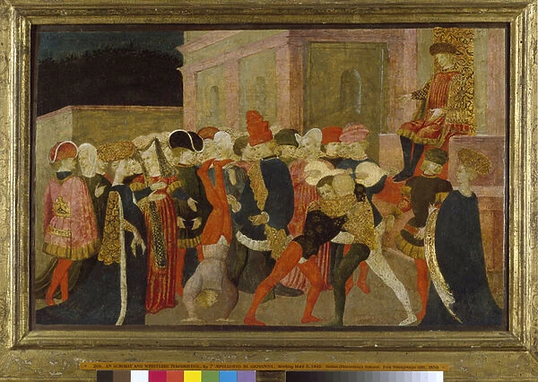 An Acrobat and Wrestlers Performing, 15th century (tempera on panel)