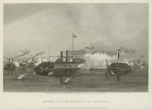 Action of the gunboats at Memphis, 1862 (engraving)