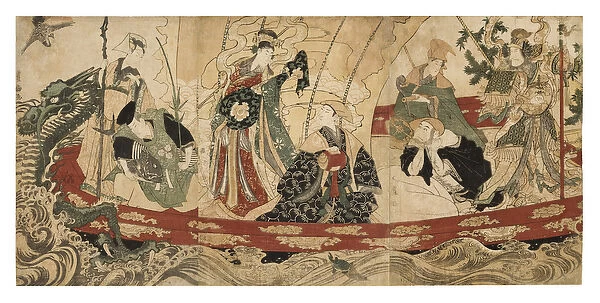 Actors as the Seven Gods of Fortune on a Treasure Ship, 1800-05 (woodblock)