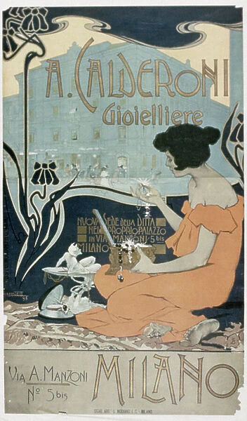 Advertisement for A. Calderoni, Jeweller, Milan, 19th century (colour litho)