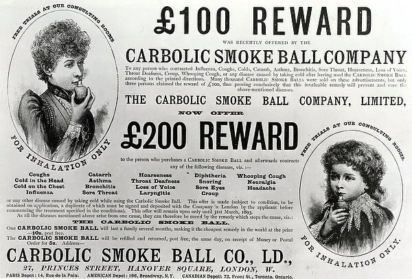 Advertisement for the Carbolic Smoke Ball Company, 1893 (engraving)