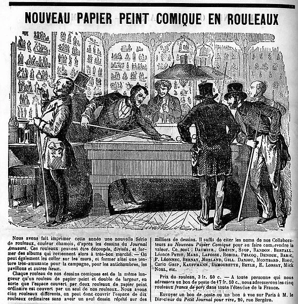 Advertising for a comic wallpaper in rolls with illustrations from the '