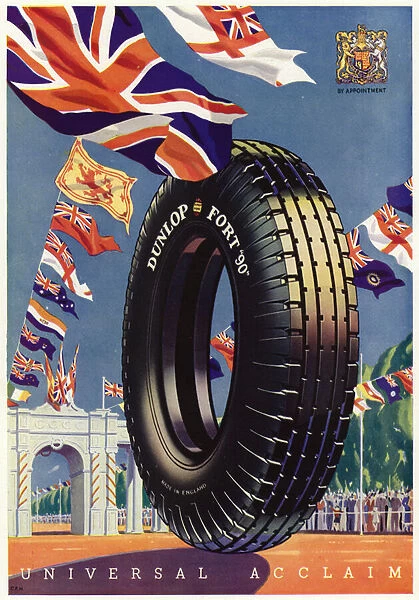 Advertisement for Dunlop tyres, May 1935 (colour litho)