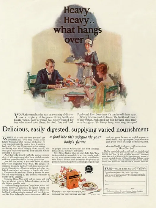 Framed Print : Advertisement for grape nuts, 1925