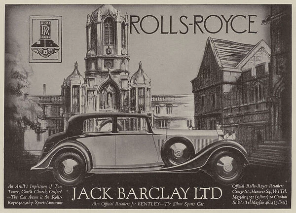 Advertisement for Jack Barclay Ltd, dealers in Rolls-Royce cars (litho)