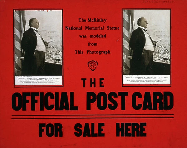 Advertising for postcards showing McKinley delivering his last address, 1901