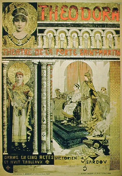 Advertisement for Theodora by Victorien Sardou at the Theatre de La Porte Saint-Martin, Paris (colour litho)
