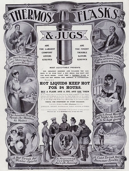Advertisement for Thermos Flasks and Jugs, c. 1910 (litho)