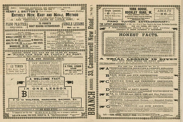 Advertisement for a variety of musical practices (engraving)