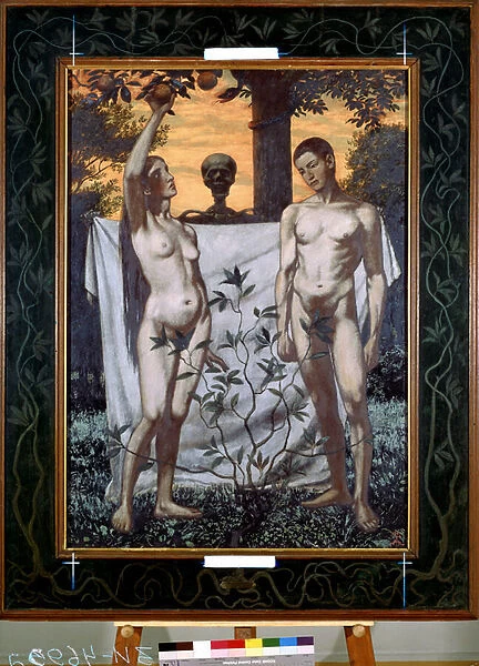 Adam et Eve (Adam and Eve). Peinture de Hans Thoma (1839-1924). Huile sur toile, 110 x 178, 5 cm, 1897. Ecole allemande, art nouveau. Musee de l ermitage, Saint Petersbourg