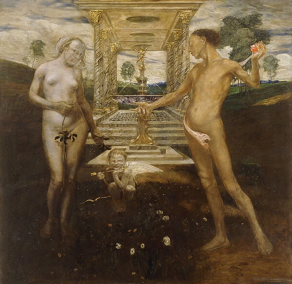Adam and Eve, 1909-1910 (oil on canvas in a contemporary frame)