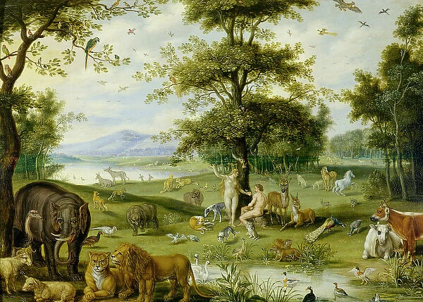 Adam and Eve in the Garden of Eden, c. 1600 (oil on panel)