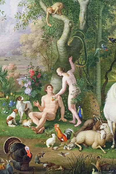 Adam and Eve in the Garden of Eden (oil on canvas) (detail of 3362284)