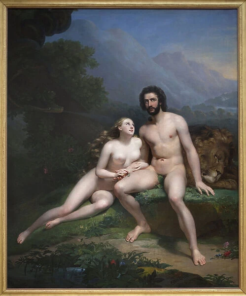 Adam and Eve. Painting by Claude Marie Dubufe (1790-1864), Oil On Canvas, 1827