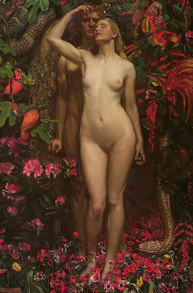 Adam and Eve with the snake, 1877 (oil on canvas)