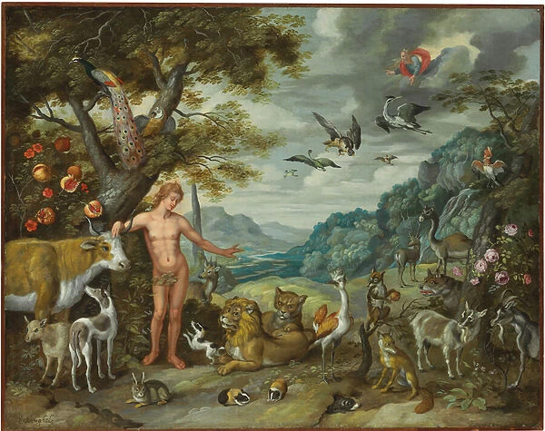 Adam Naming the Animals, from The Story of Adam and Eve (oil on copper) (see also )