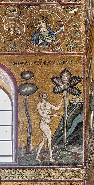 Adam rests in the Earthly Paradise, Old Testament Cycle-The Earthly Paradise, Byzantine, XII-XIII century (mosaic)