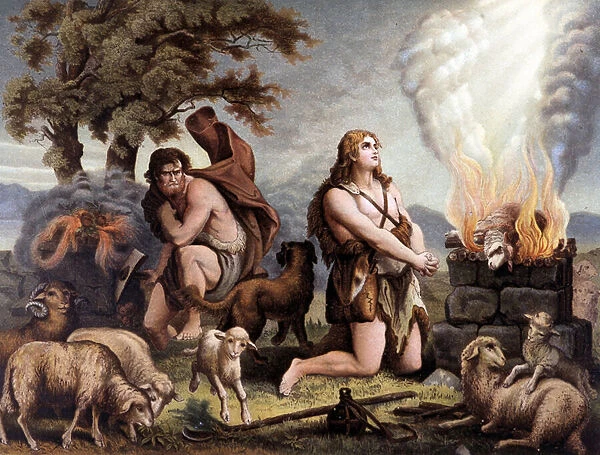 The Adoration of the Lamb (Cain and Abel) - Cain et Abel (sacrificing a sheep) in '