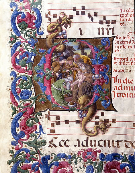 The Adoration of the Magi, initial letter, 15th century (miniature)