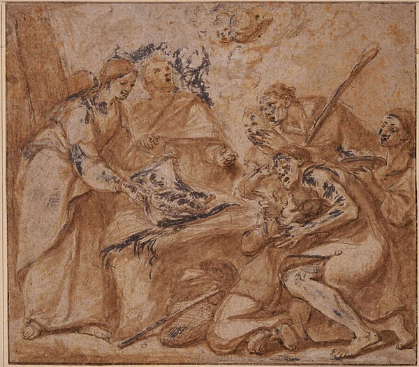 Adoration of the Shepherds, 1632-1706 (Ink, Watercolour)