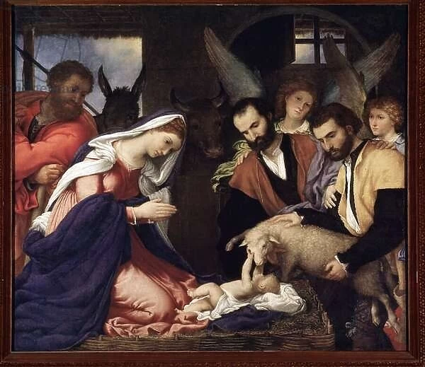 Adoration of the shepherds The child Jesus plays with a sheep - oil on canvas, 1527-1528