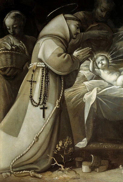 Adoration of the Shepherds A monk praying before the child Jesus