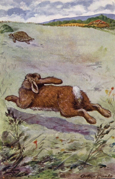 Aesops Fables: The Hare and the Tortoise (colour litho)