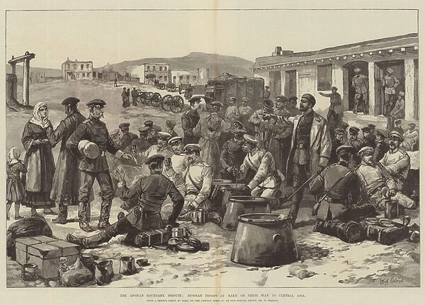 The Afghan Boundary Dispute, Russian Troops at Baku on their Way to Central Asia (engraving)