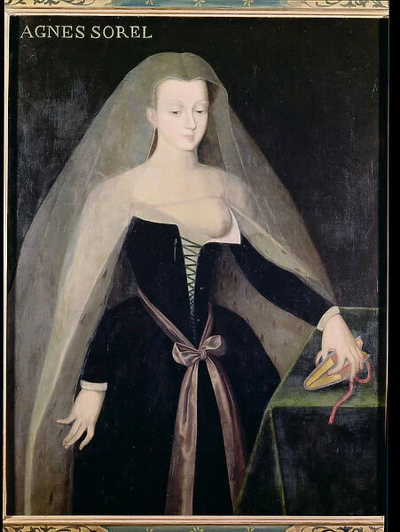 Agnes Sorel (c. 1422-50) Favourite of Charles VII (1403-61) (oil on panel)