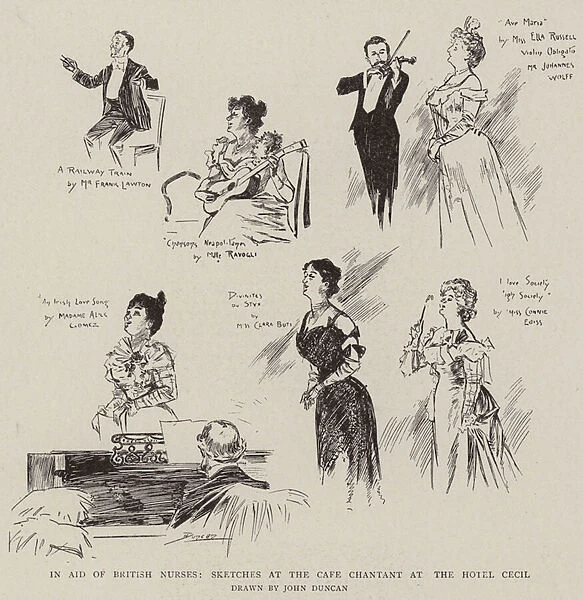 In Aid of British Nurses, Sketches at the Cafe Chantant at the Hotel Cecil (engraving)
