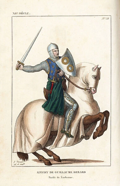 Aimery de Guillaume Berard, French knight, condottiere and commander of the Florentine army at the battle of Campaldino, 1289. from 'French Costumes from King Clovis to Our Days, 'Massard, Mifliez, Paris, 1834