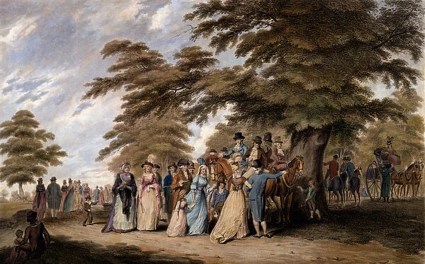An Airing in Hyde Park, 1796 (coloured engraving)