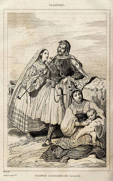 An Albanian colony in Calabria, engraving by Deveria, in 'Italy picturesque'